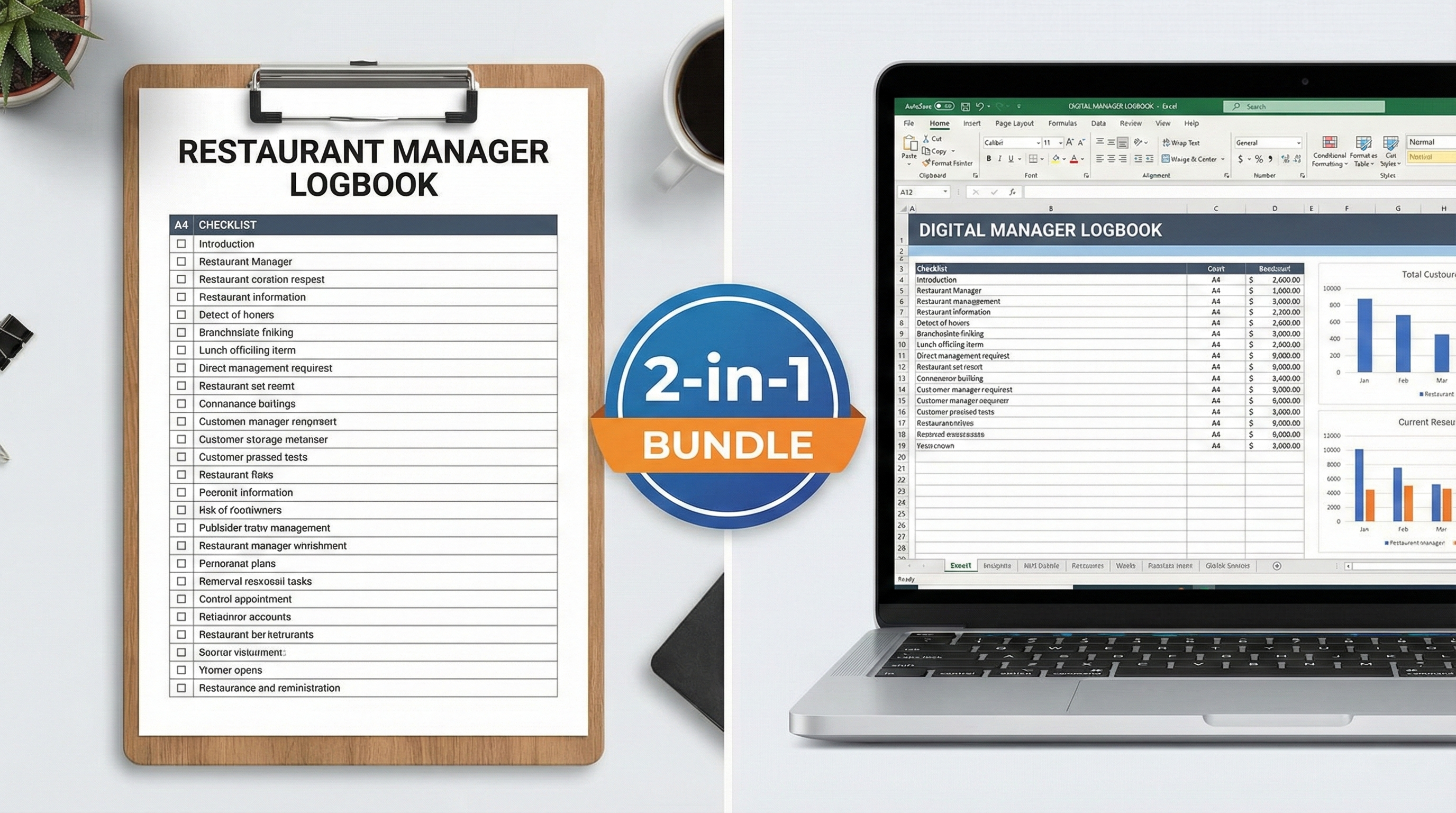 Ultimate Restaurant Manager Logbook System: Editable Excel + Printable PDF Bundle (FDA Compliant) printable digital download preview